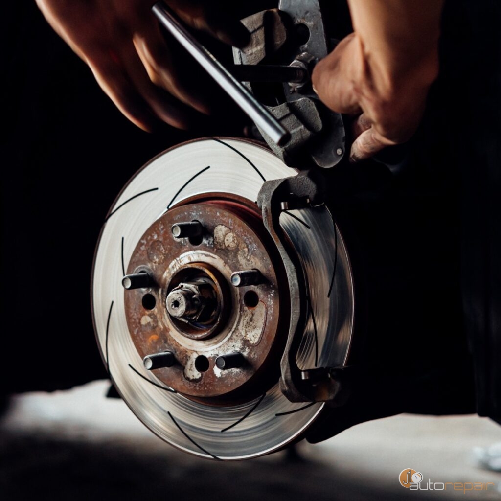 A Mechanic Working on Brakes.