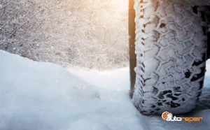 Car Tire Caked in Snow